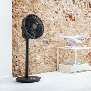 Black Duux fan in white room