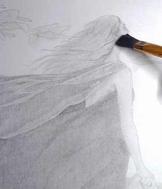 Pencil hatches softened with a brush pass of graphite powder