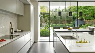 contemporary kitchen extension with sliding doors