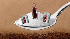 Diet Coke bottle on a spoonful of sweetener. 