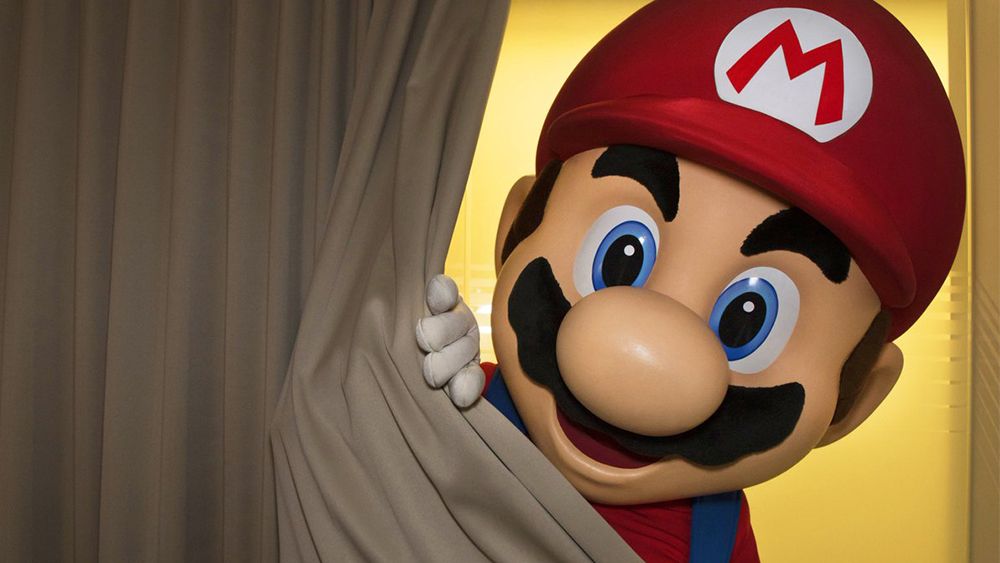 An image of Mario pulling back a curtain that was used for the Nintendo Switch launch