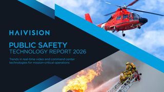 The Haivision Public Safety Technology Report cover with an emergency helicopter and firemen fighting a fire.
