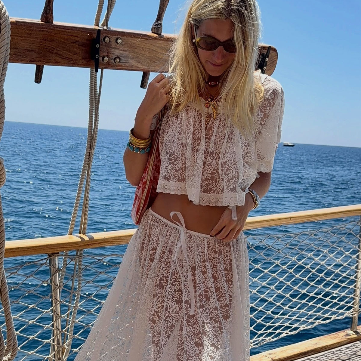 Woman in a lace matching set