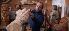 Andy Peters, Ship Figurehead Carver, photographed in his studio at Waterperry Gardens, Oxfordshire. ©Richard Cannon/Country Life Picture Library