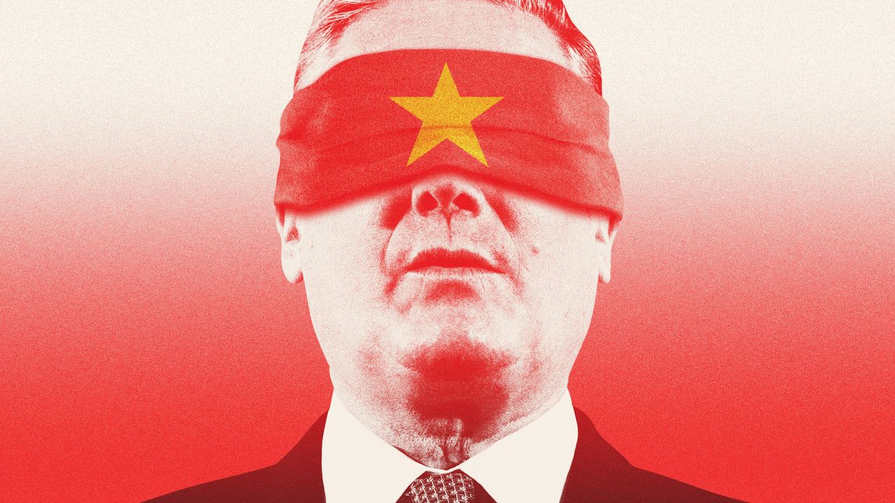 Illustration of Keir Starmer wearing a blindfold