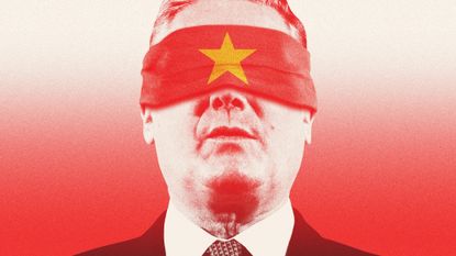 Illustration of Keir Starmer wearing a blindfold
