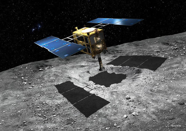 Artist&#039;s concept of Japan&#039;s proposed Hayabusa 2 spacecraft, which would grab samples off the asteroid 1999 JU3 . 