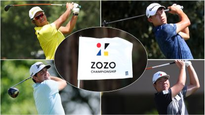 Zozo Championship betting main image - four golfers pictured and the Zozo Championship flag