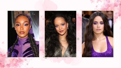 an image of celebrities wearing purple eyeshadow looks