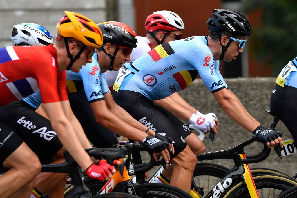 LEUVEN BELGIUM SEPTEMBER 26 Wout Van Aert of Belgium competes during the 94th UCI Road World Championships 2021 Men Elite Road Race a 2683km race from Antwerp to Leuven flanders2021 on September 26 2021 in Leuven Belgium Photo by Kristof Ramon PoolGetty Images