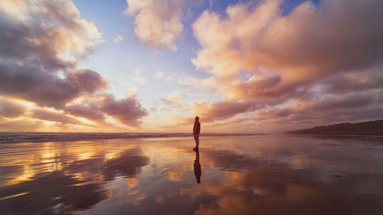 A beautiful sunset on a beach.