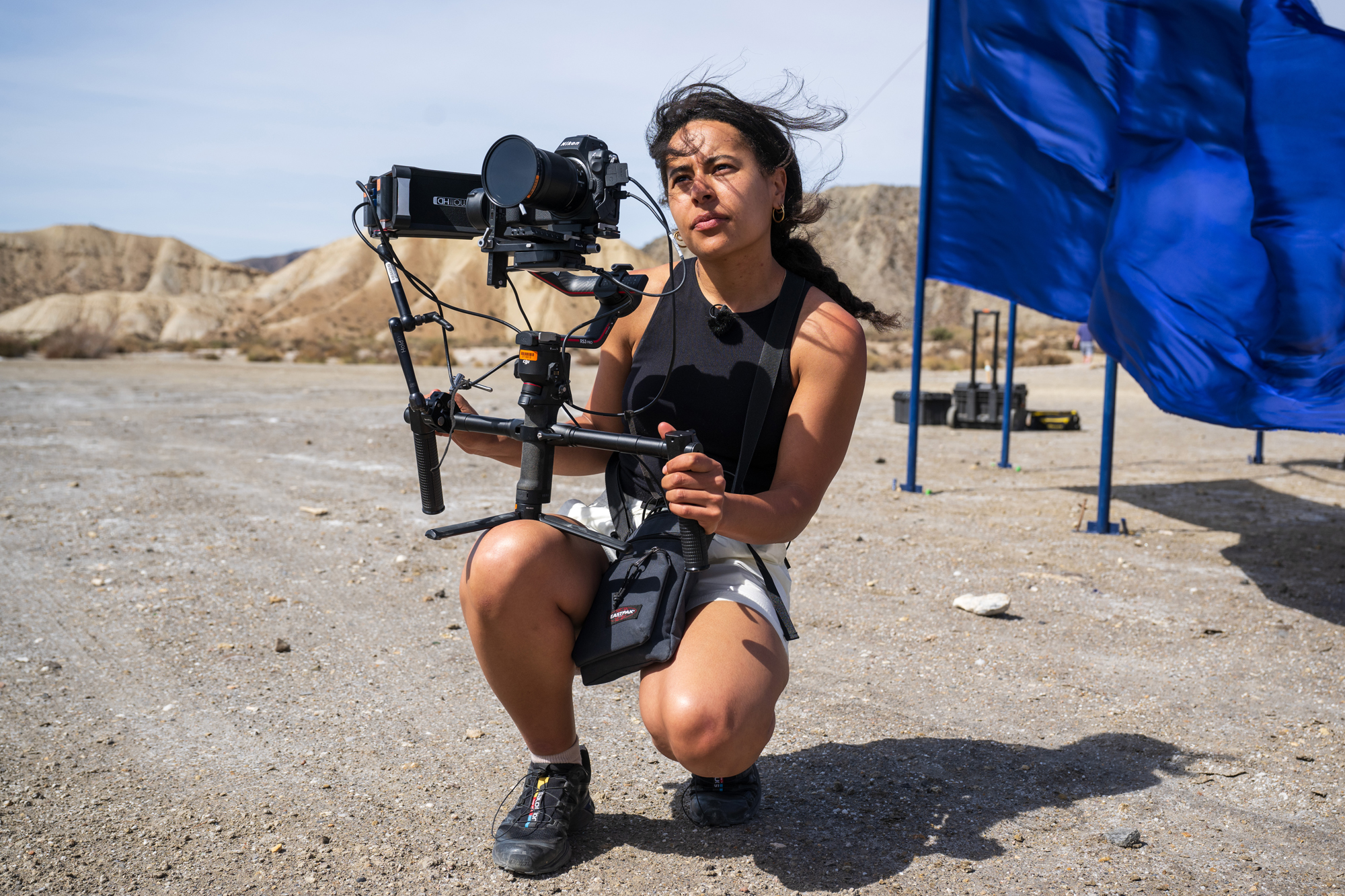 Nikon Z8 on a video rig in the hands of a filmmaker outdoors