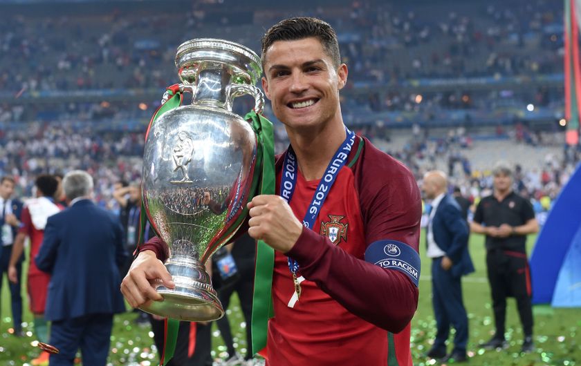 Cristiano Ronaldo celebrates with the Euro 2016 trophy after Portugal's win over France in the final in Paris.