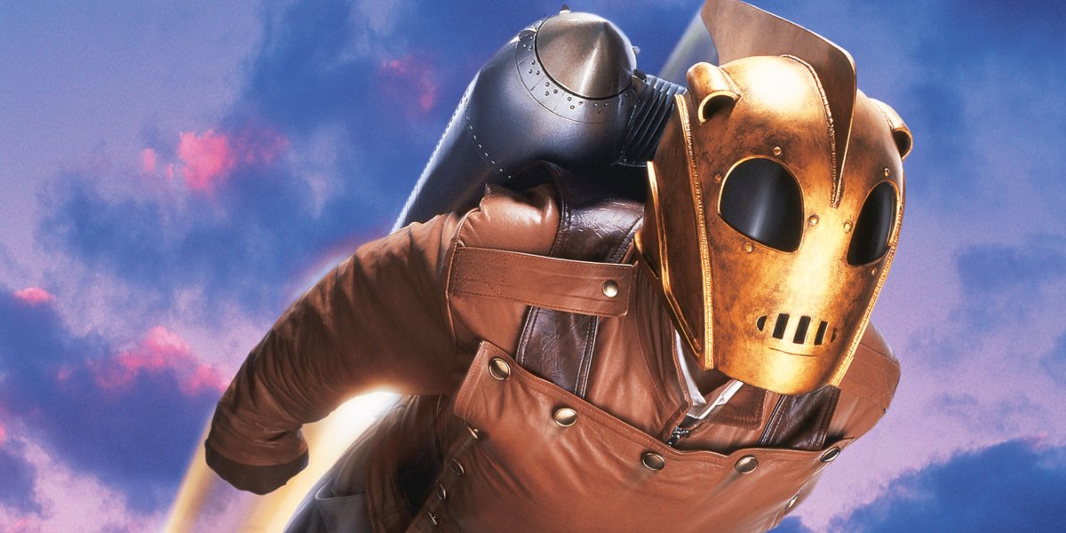 The Rocketeer soaring through the sky.