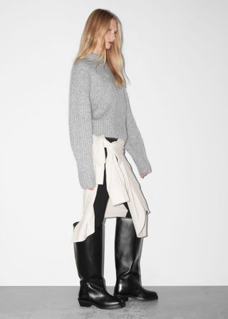 Square-Toe Leather Knee Boots