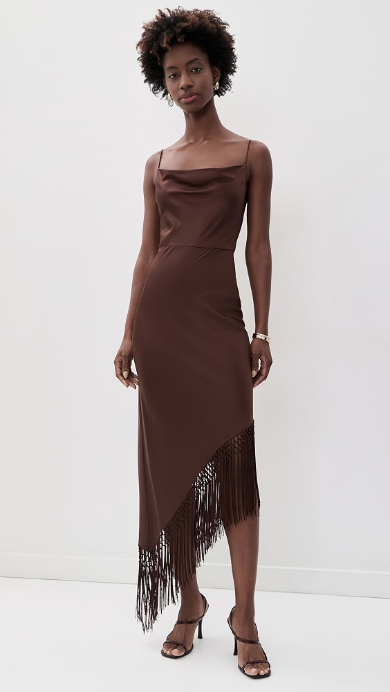 Harmony Drapey Slip Asymmetrical Midi Dress - Dark Chocolate