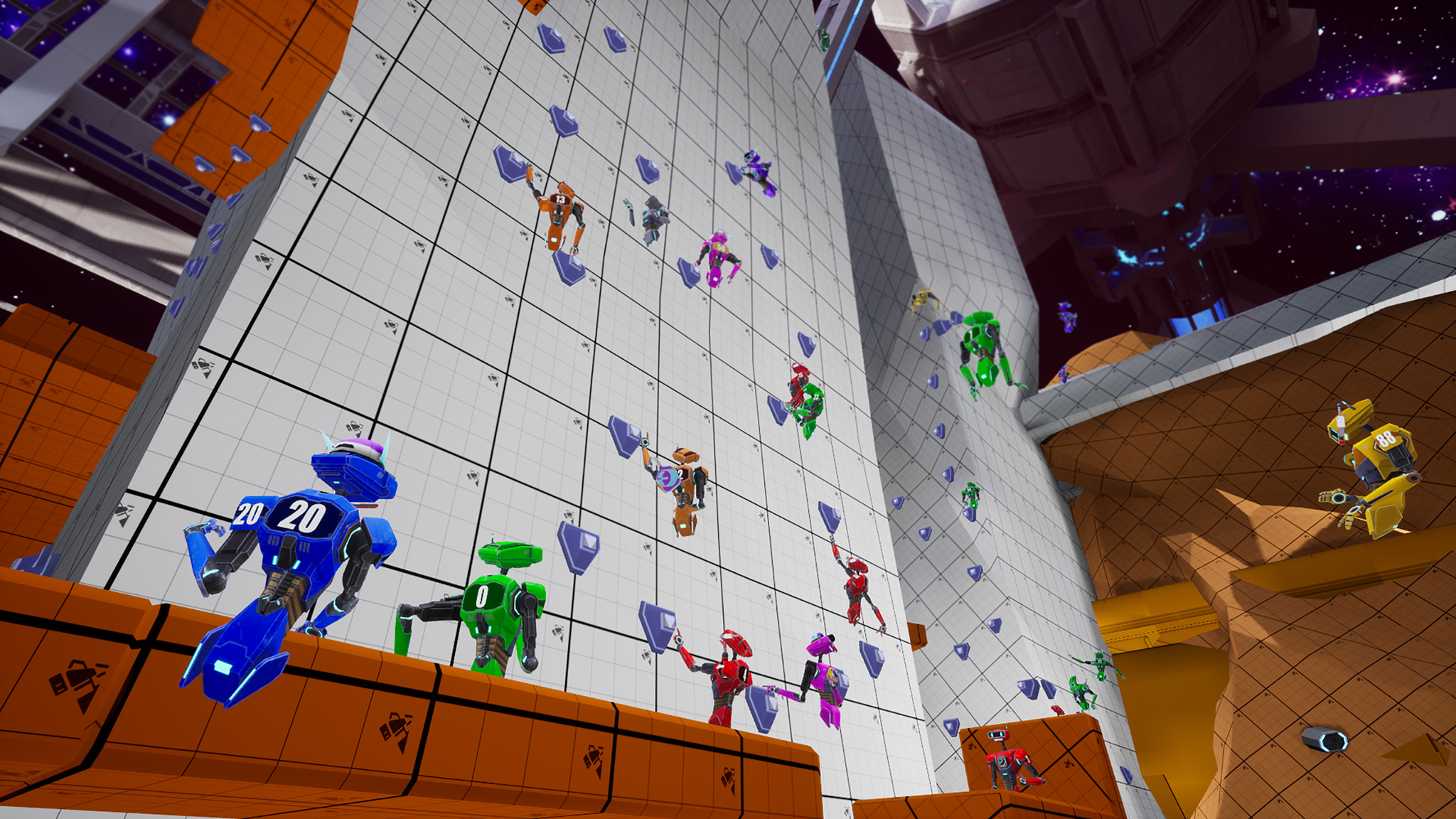 An official screenshot from Orion Drift on Meta Quest 3, showcasing group rock climbing