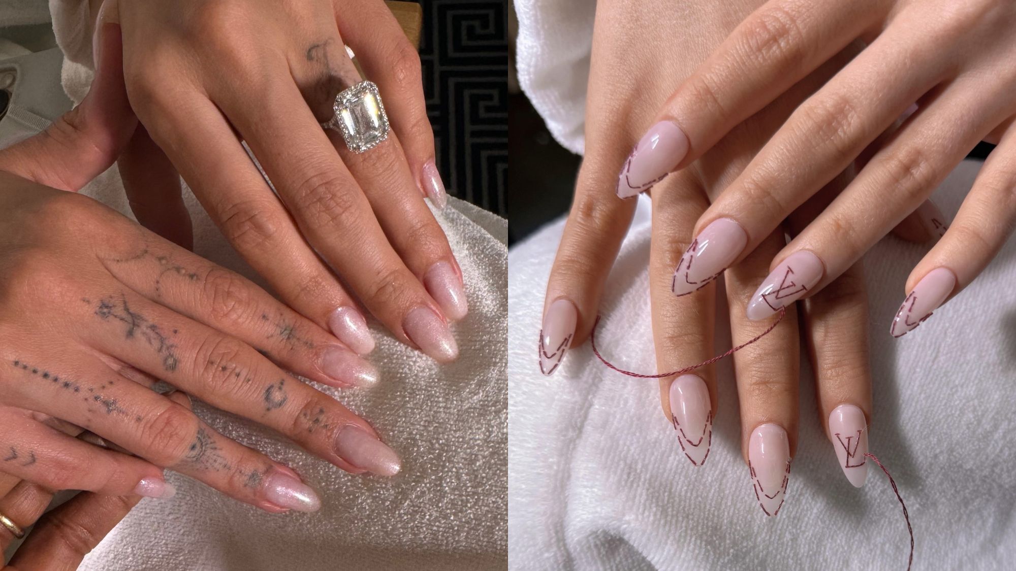 Hailey Bieber and Sabrina Carpenter's nails at the 2025 Met Gala.
