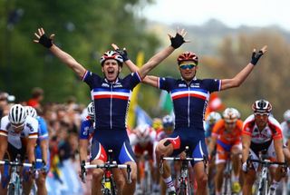 Arnaud Demare, left, and Adrien Petit claim gold and silver for France in the U23 men's world championship.