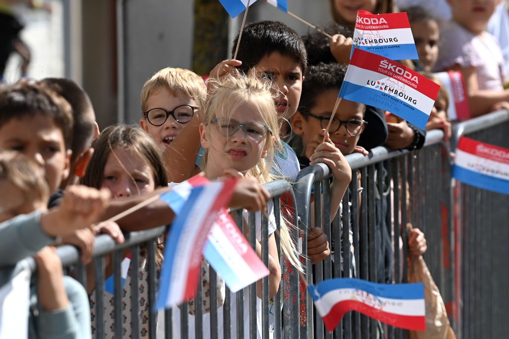 MERTERT LUXEMBOURG SEPTEMBER 22 Children prior to the 83rd Skoda Tour Luxembourg 2023 Stage 3 a 1684km stage from Mertert to Vianden on September 22 2023 in Mertert Luxembourg Photo by Tim de WaeleGetty Images