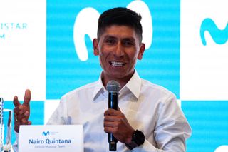 Nairo Quintana speaks about his return to Movistar at a press conferencex in Bogota on Monday