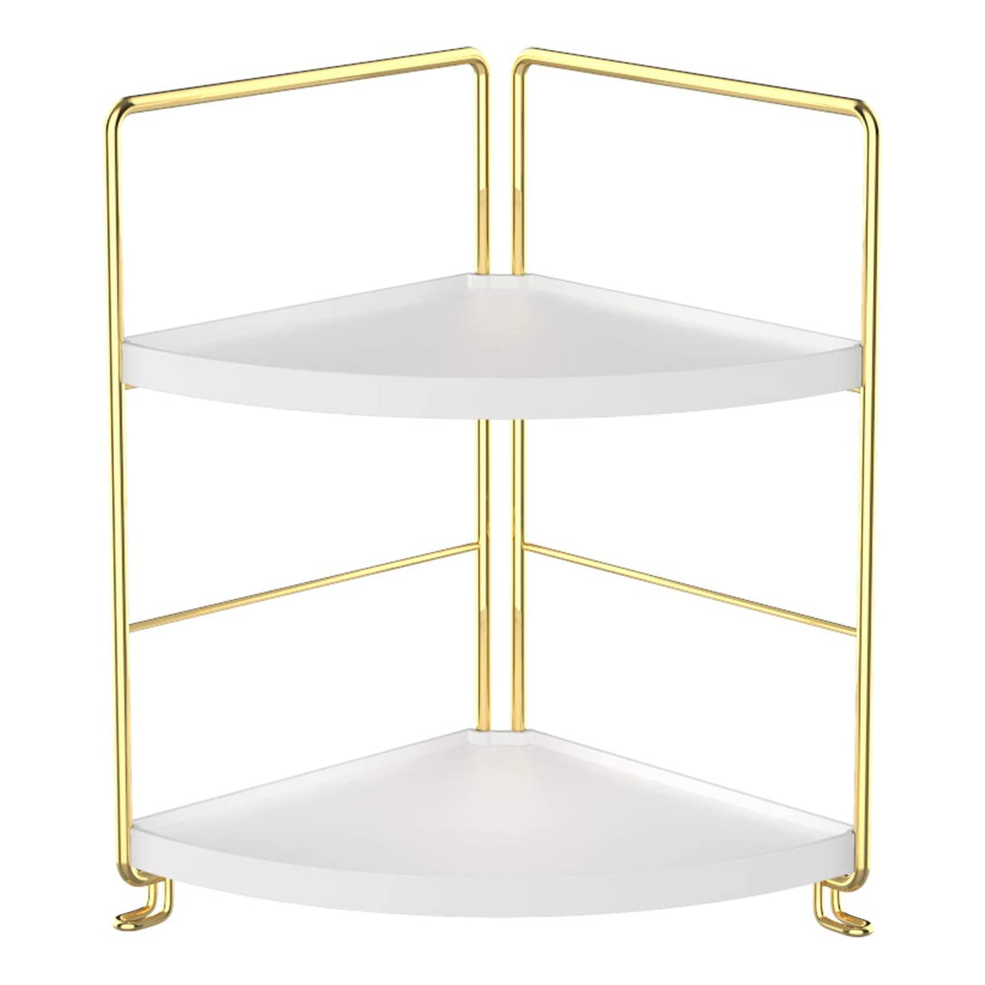 Rak sudut dua tingkat berwarna emas dan putih