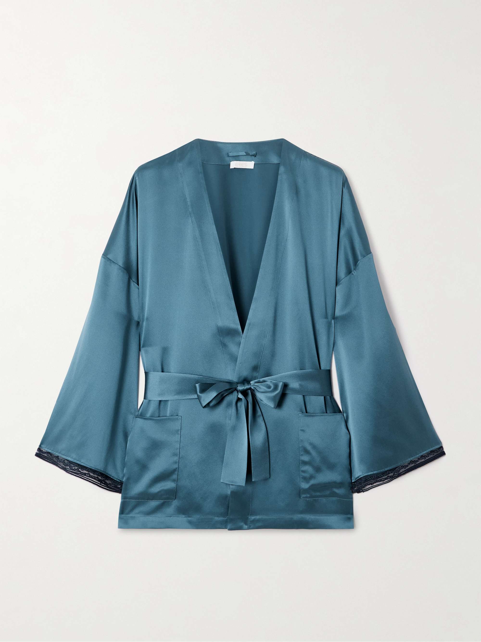 Ondine Belted Lace-Trimmed Silk-Satin Robe