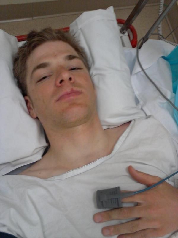 J&uuml;rgen Roelandts (Lotto-Belisol) in Adelaide hospital follwing mass crash at the Tour Down Under stage one.