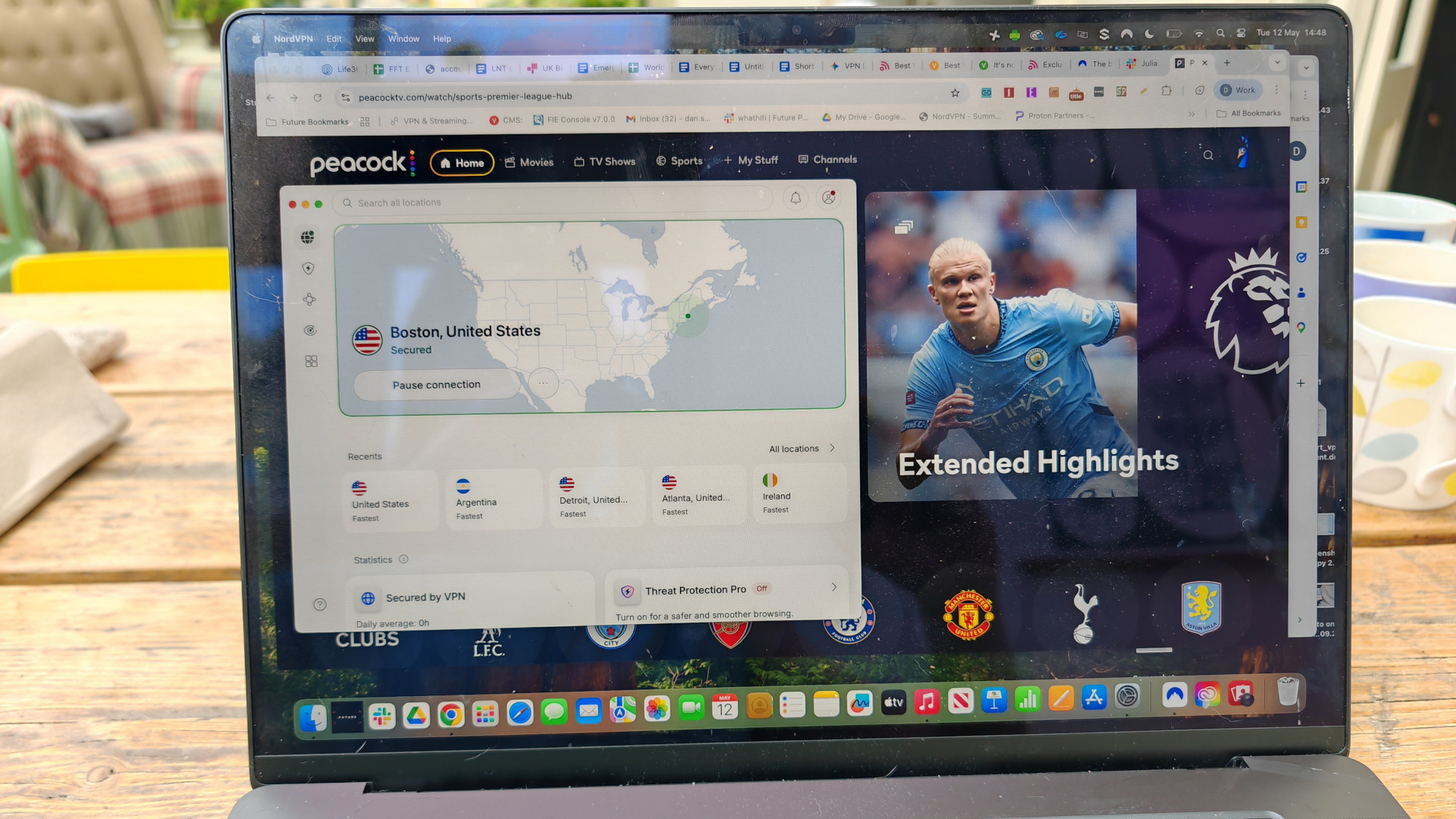 NordVPN running on Mac OS with Peacock TV