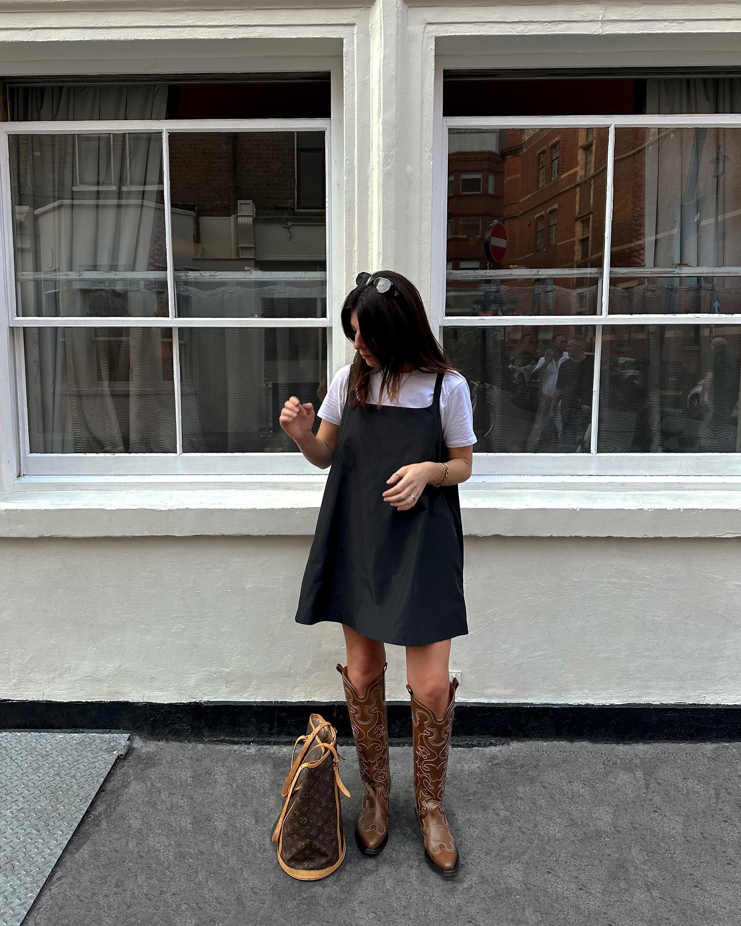 An image of @francescasaffari showcasing what to wear with cowboy boots.