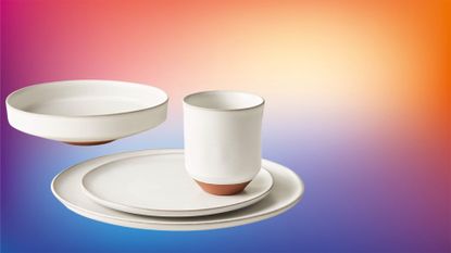 modern white dinnerware set with pasta bowl