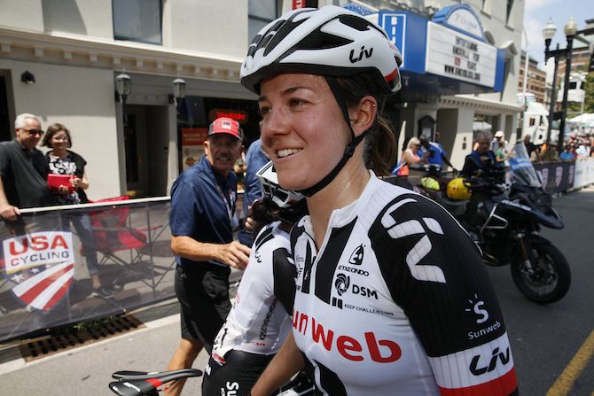 Ruth Winder (SunWeb) happy after helping with today's win at the US Pro Road Race National Championships on June 24, 2018 in Knoxville, Tennessee