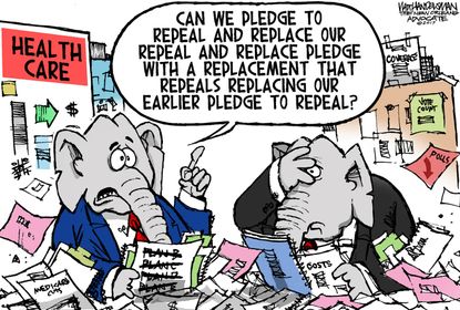 Political cartoon U.S. GOP health care reform AHCA Obamacare repeal replace