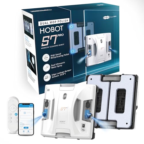 Hobot S7 Pro Dual Mop Polish Window Cleaning Robot, 15nm Dual Ultrasonic Spray, 4800pa Suction, App &amp;amp; Remote Control | for Framed/frameless Glass, Any Thickness, Indoor/outdoor Use