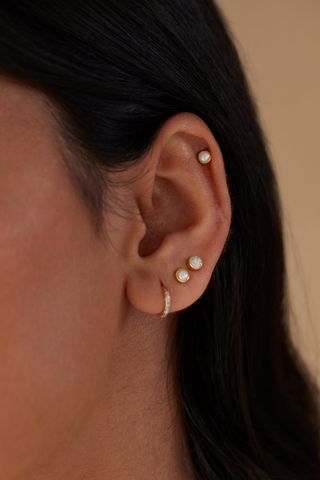 Mini Diamond and Pearl Single Earring Stack