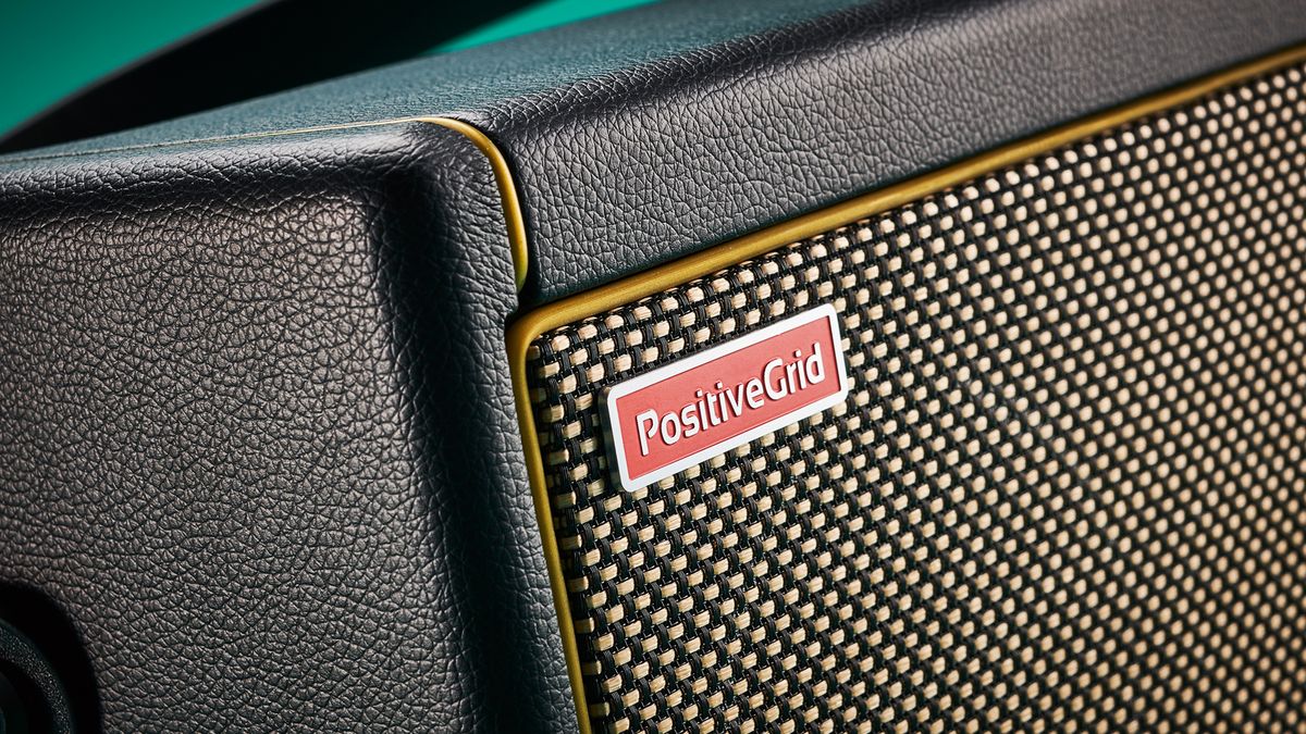 Best desktop guitar amps: Positive Grid Spark on blue background