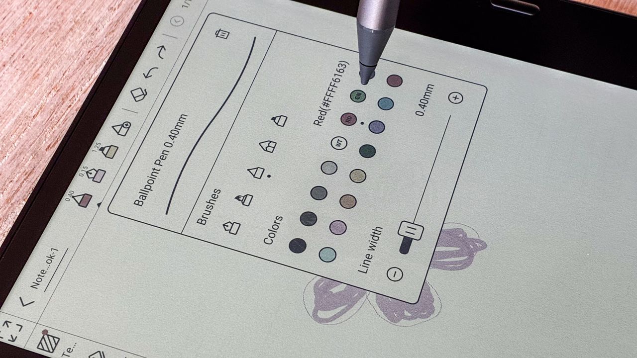 The color palette of inks available on the native Notes app of the Boox Go Color 7 Gen II