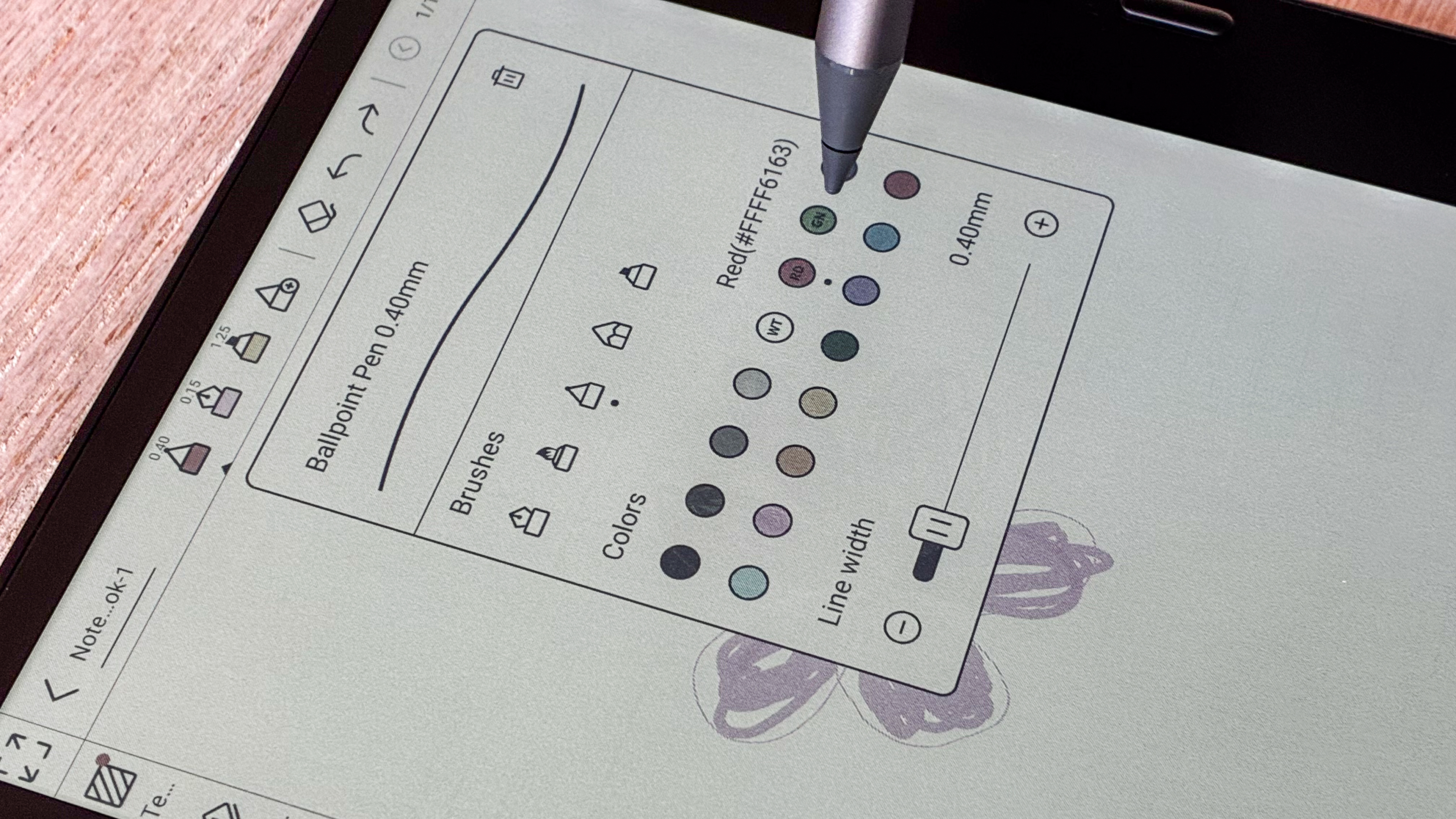 The color palette of inks available on the native Notes app of the Boox Go Color 7 Gen II