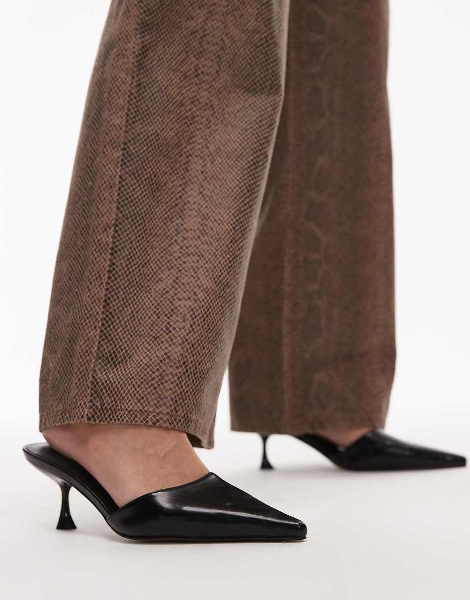 Topshop Dorota Kitten Heel Pointed Mule in Black
