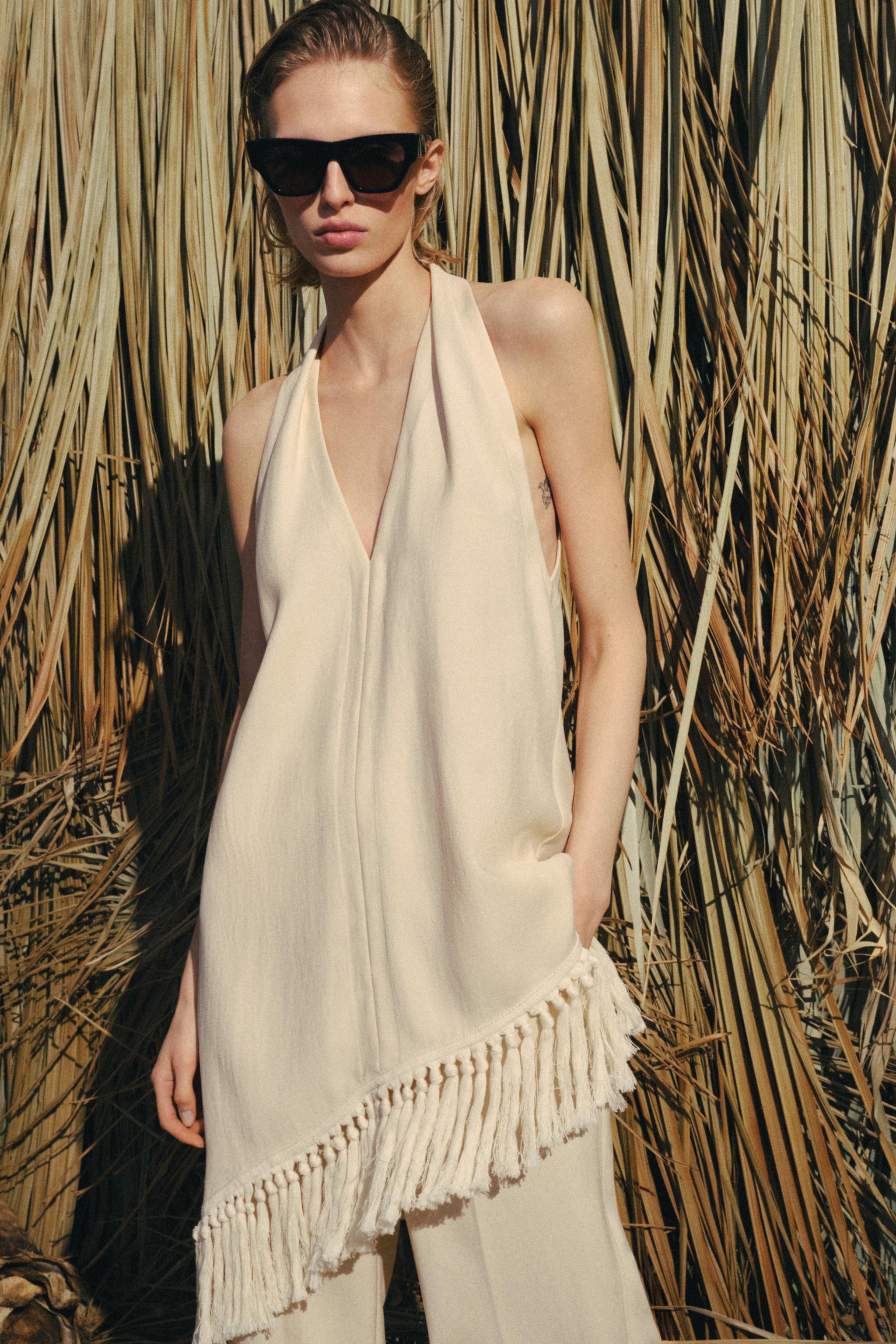Zw Collection Halter Neck Fringed Top