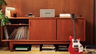 Marshall Stanmore III Bluetooth speaker on cabinet in lifestyle setting