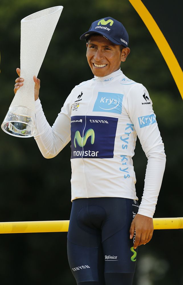 Nairo Quintana on the final podium of the 2015 Tour de France.