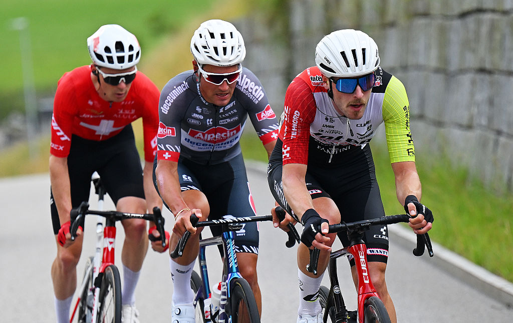 The Tour de Suisse stage 2 attackers: Silvan Dillier (Alpecin-Deceuninck), Jonas Rutsch (Intermarché-Wanty) and Mauro Schmid (Jayco-AlUla)