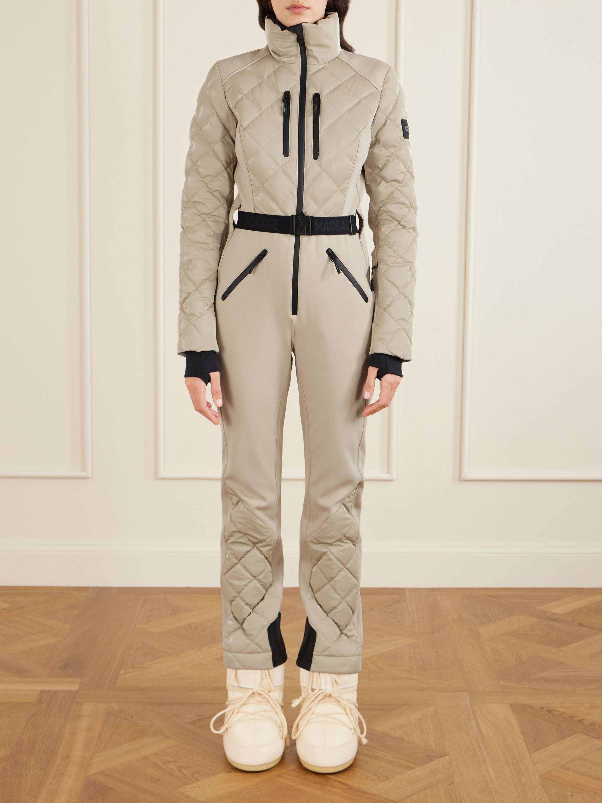 Inga Belted Quilted Padded Down Ski Suit
