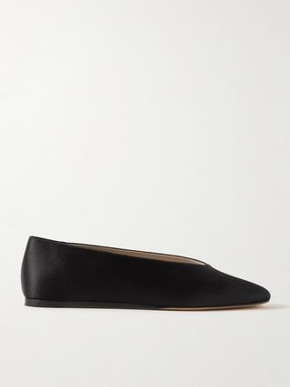 Regency Grosgrain-Trimmed Satin Ballet Flats