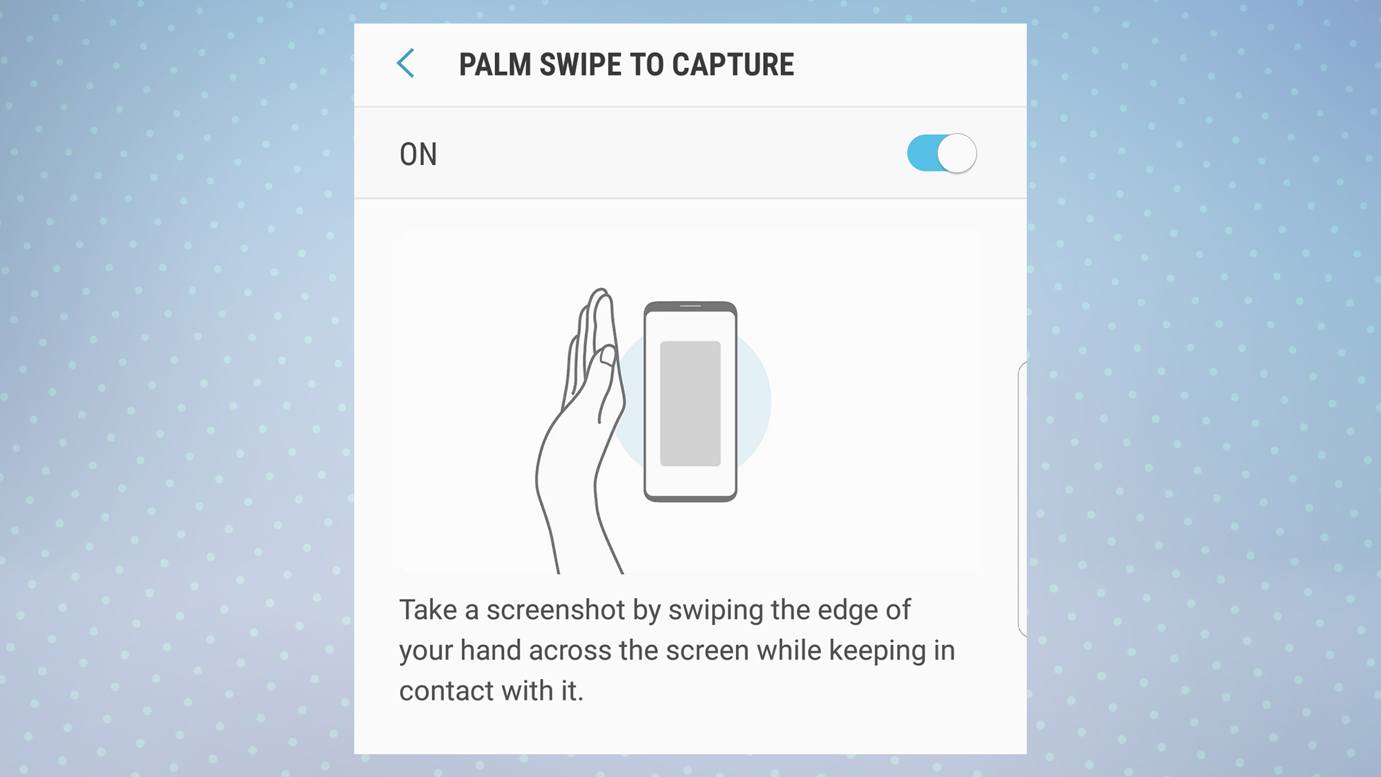 Una imagen que muestra cómo usar la función de deslizamiento de la palma de la mano en teléfonos Samsung