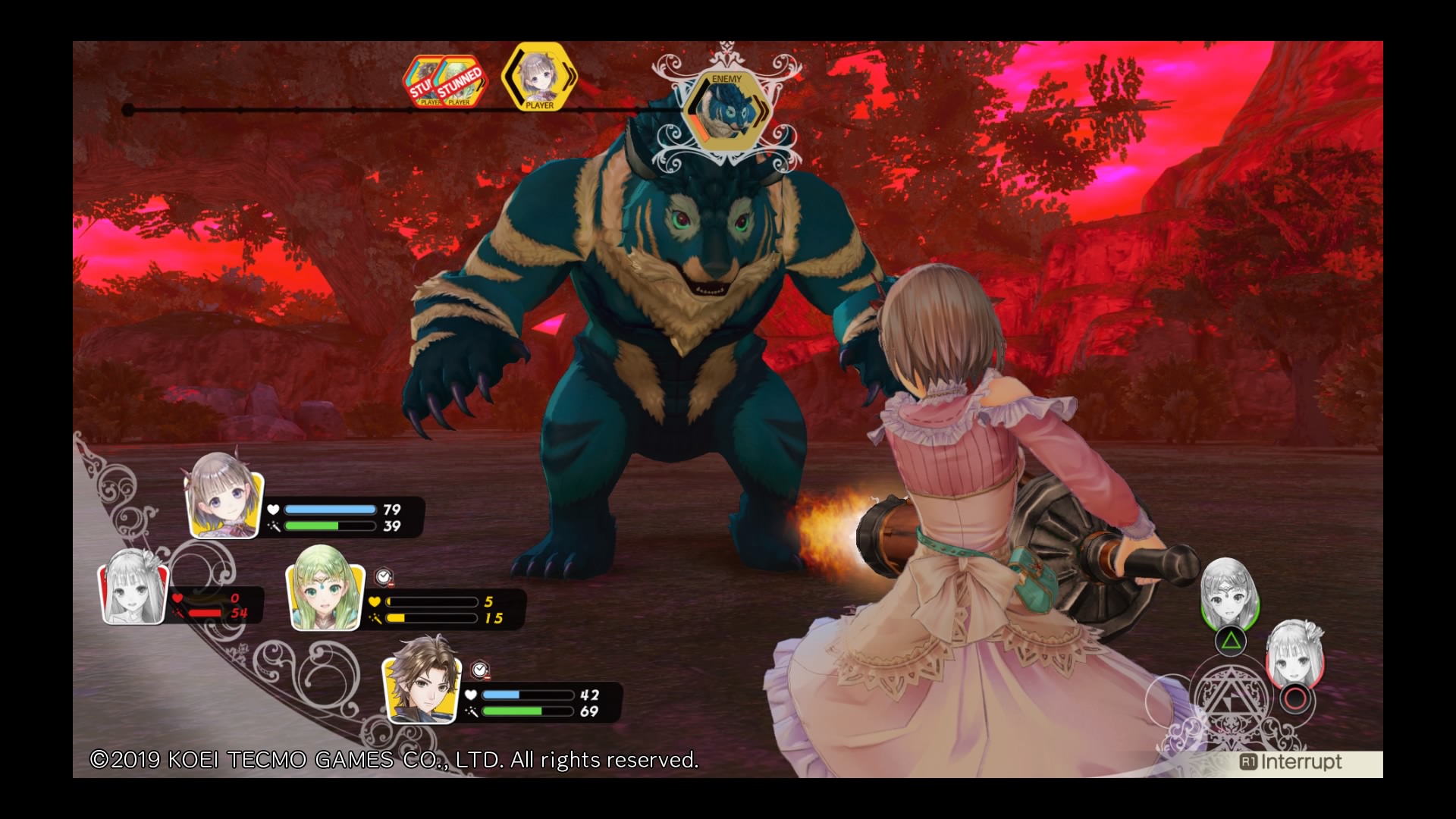 Eva Armster uses a massive but handheld cannon to blast a huge beast in Atelier Lulua: The Scion of Arland