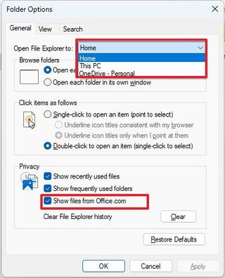 Folder Options new settings