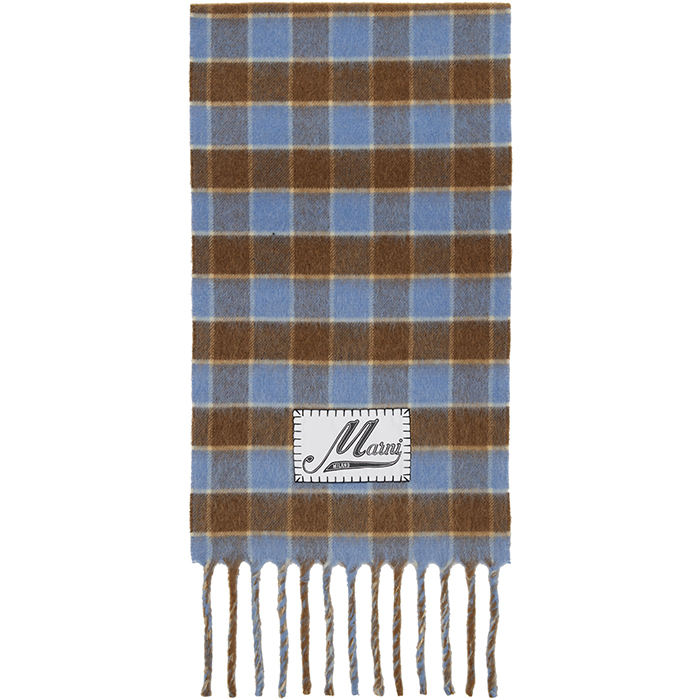Marni, Double Check Logo Wool Mohair Scarf