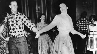 The Duke of Edinburgh dances with his wife, Princess Elizabeth, at a square dance held in their honour in Ottawa, by Governor General Viscount Alexander, 17th October 1951. The dance was one of the events arranged during their Canadian tour.